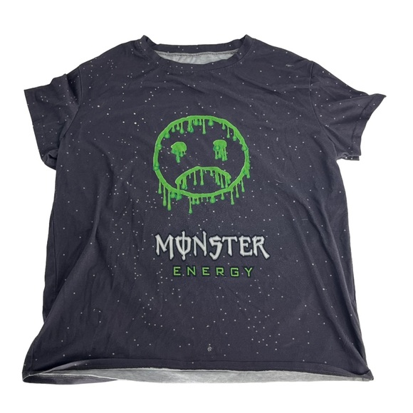Monster Energy Other - Monster Energy Shirt Men Small Black Green Drippy Sad Face Polka Dot Lightweight